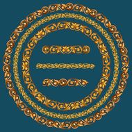 Decorative golden design elements and three brushes for illustrator