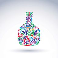 Colorful flower-patterned bottle alcohol and relaxation concept N2