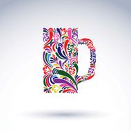 Creative beer mug decorated with vector floral pattern Alcohol