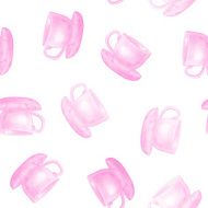 Seamless pattern with watercolor pink cups