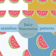 Juicy Watermelon seamless vector pattern set