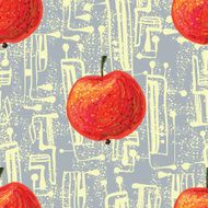Seamless black and white pattern with red apples
