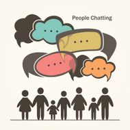 People with colorful dialog speech bubbles