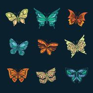 Set of colorful butterflies