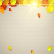 Autumn background with sun and leaves in low-poly triangular sty