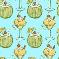 Sketch ice-cream and cocktail in vintage style