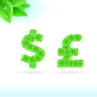 Sans serif font with green leaf decoration N3