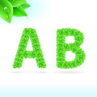 Sans serif font with green leaf decoration N7