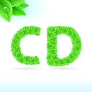 Sans serif font with green leaf decoration N8