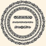 Decorative ornate design elements and three brushes for illustrator