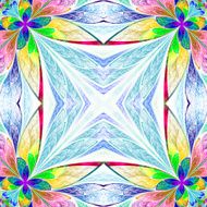 Symmetrical multicolored flower pattern in stained-glass window N3