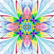 Symmetrical multicolored flower pattern in stained-glass window N4