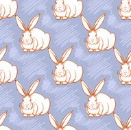 Seamless pattern with white rabbit on a blue background