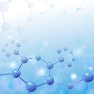 Molecule illustration over blue background with copyspace for your text