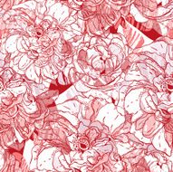 Seamless pattern with roses and rose hips
