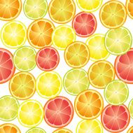 Seamless pattern of different citrus fruits on a white background