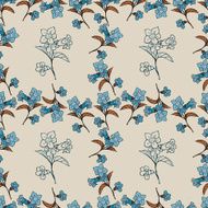 Floral seamless pattern with blue hand drawn flowers