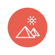 Mountain and sun thin line icon