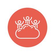 Three men on a cloud thin line icon