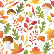 Autumn leaves and mushrooms seamless pattern