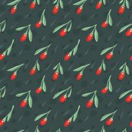 Goji berries seamless vector pattern (berries leaves dots)