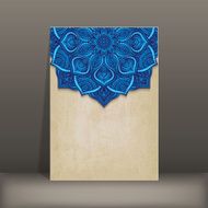 grunge paper card with blue floral circular pattern