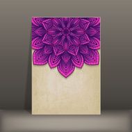 grunge paper card with purple floral circular pattern