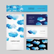 Business cards design watercolor clouds