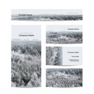 Business cards design foggy winter forest background