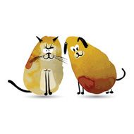 Funny cat and dog Watercolor sketch for your design