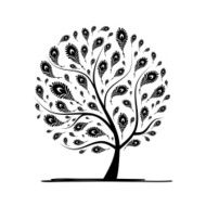 Art tree with peacock feather for your design