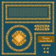 Decorative golden ornate design elements and brush for illustrator N3