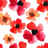 Seamless background with red poppies watercolor N2