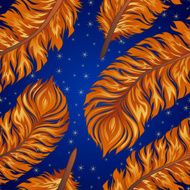 Seamless night vector background with bright feathers