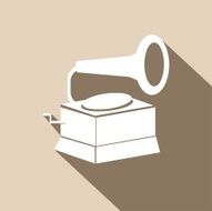 Icon old gramophone with a long shadow