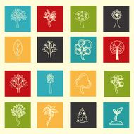 collection of flat outlined tree icons