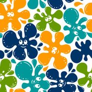 seamless pattern of color blots with smile face