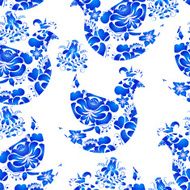Seamless texture with birds and flowers on a white background