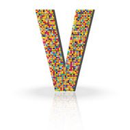 3D Vector Font with Reflection Alphabet Letter V