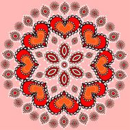 illustration pink background with a circular ornament hearts