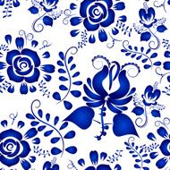 Blue vegetation floral ornament on a white seamless background