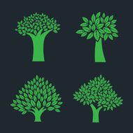 set of simple tree symbol isolated on dark background