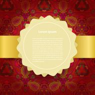 Golden label on a red abstract background Vector illustration