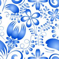 Ornament of blue flowers on a white seamless background Gzhel