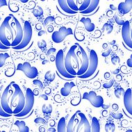 Ornament of blue flowers on a white background Seamless Gzhel