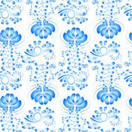 Ornament of blue flowers on a white background Gzhel Seamless