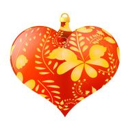 Christmas toy in the shape red heart with golden floral