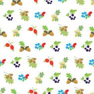 Vector Colorful Autumn Berries Nuts Seamless Pattern