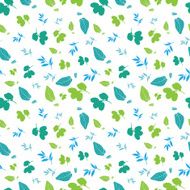 Vector Blue Green Spring Leaves Silhouettes Seamless Pattern