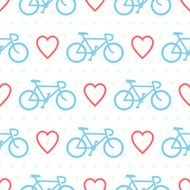 Vector seamless pattern with bicycles and hearts
